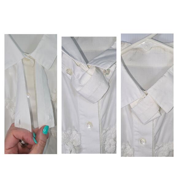 Vintage 80's 90's Peddlers Poet White Shirt Button Front Crochet Lace Detail M - Picture 12 of 12